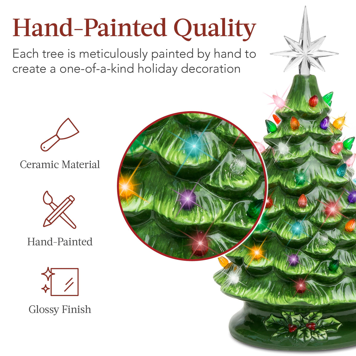Best Choice Products Ceramic Christmas Tree, Pre-lit Hand-Painted Tabletop Holiday Tree - Green w/ Multicolored Lights