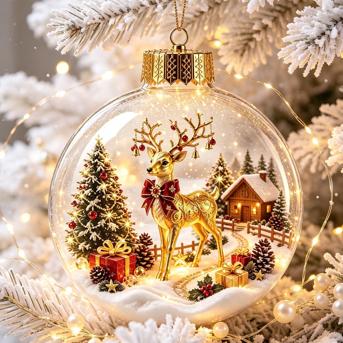 Glowing Christmas Scene Ornament Clearance, 3.15 Inch Light Up Mini Holiday Bauble with Warm LED, Xmas Tree Hanging Decor for Window Mantel Shelf