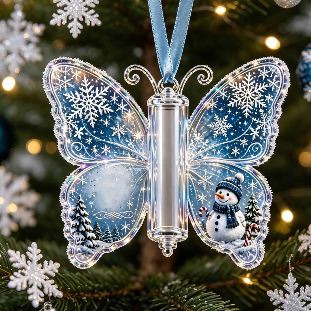 Butterfly Christmas Money Gift Ornament, Angel‑Pattern Acrylic Cash Holder with Clear Compartment, Hanging Xmas Cash Wallet Decor for Christmas Tree, Window, Car, Creative Holiday Present