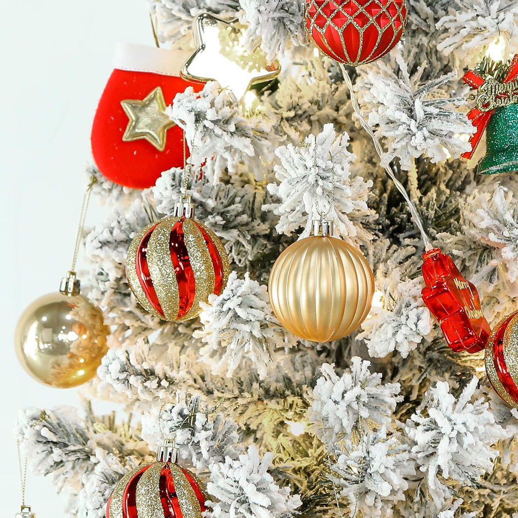 30ct Christmas Ball Ornaments, 2.36 in Shatterproof Xmas Tree Decorations, Plastic Baubles for Holiday, Party, Wedding, or Home Decor, Red & Gold