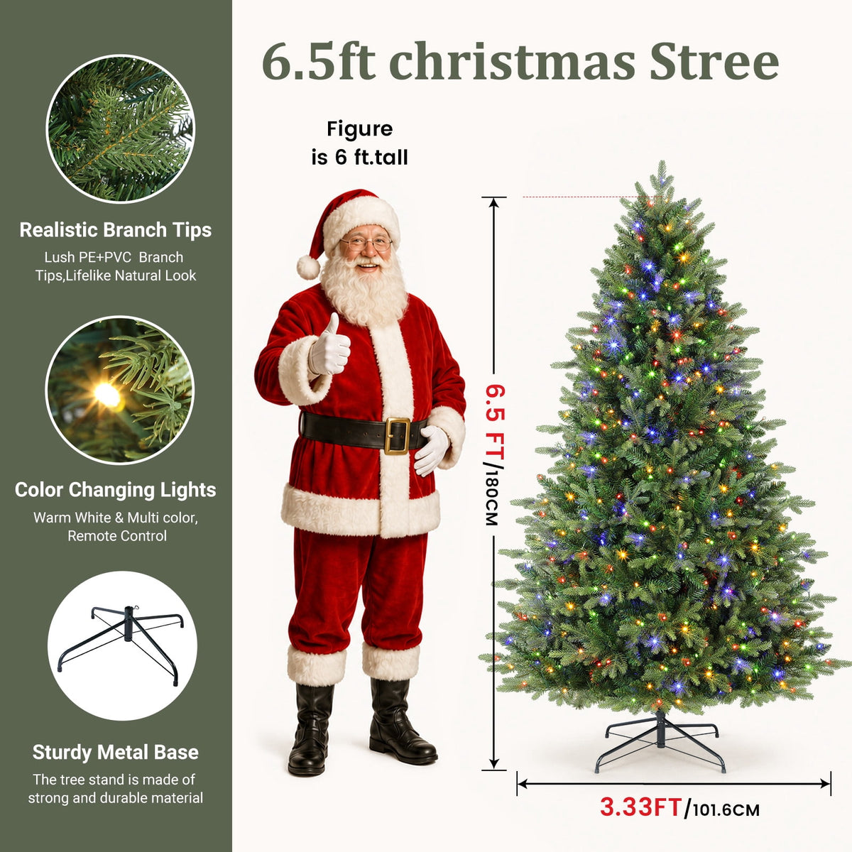 Lolsea 5.5ft Prelit Noble Fir Artificial Christmas Tree with Remote Control, Timer and Warm White & Multi-Color Lights