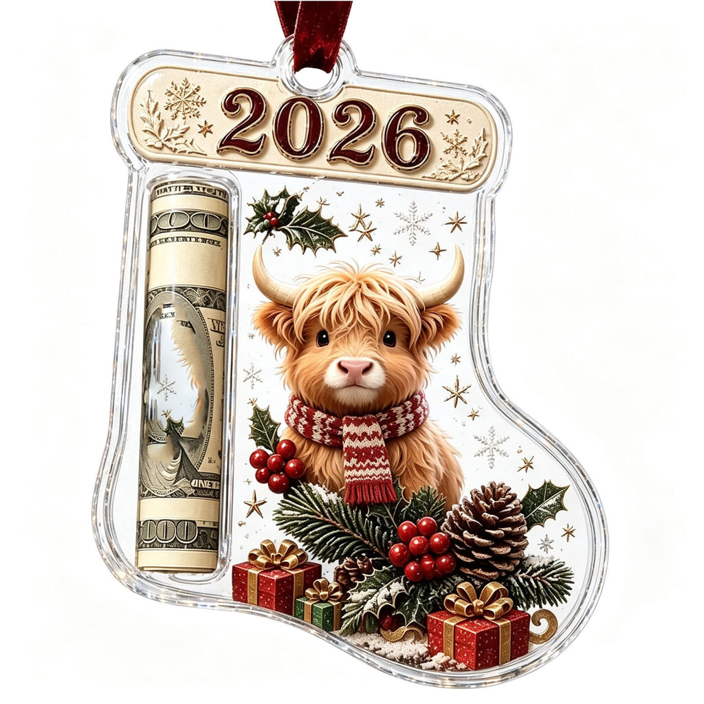Christmas Cash Gift Stocking Shaped Ornament, Crystal-Clear Cash Holder Ornament with Xmas Stocking Design, Hanging Money Keepsake for Christmas Tree Wreath Garland, Surprise for Family Friends (F)