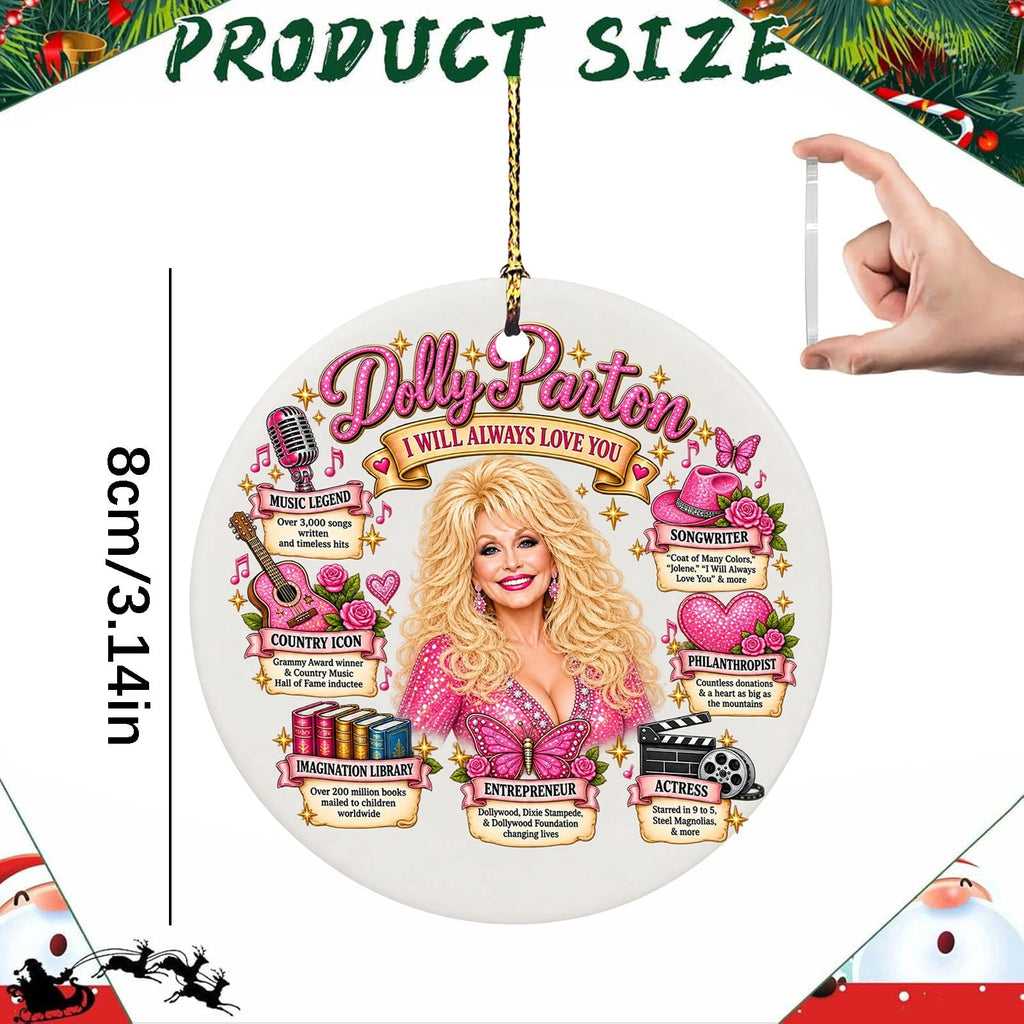 Dolly Memorial Acrylic Christmas Ornament Themed Christmas Ornament for Tree Car Office Home Dolly Themed Xmas Hanging Decor Country Music Holiday Decoration Gift