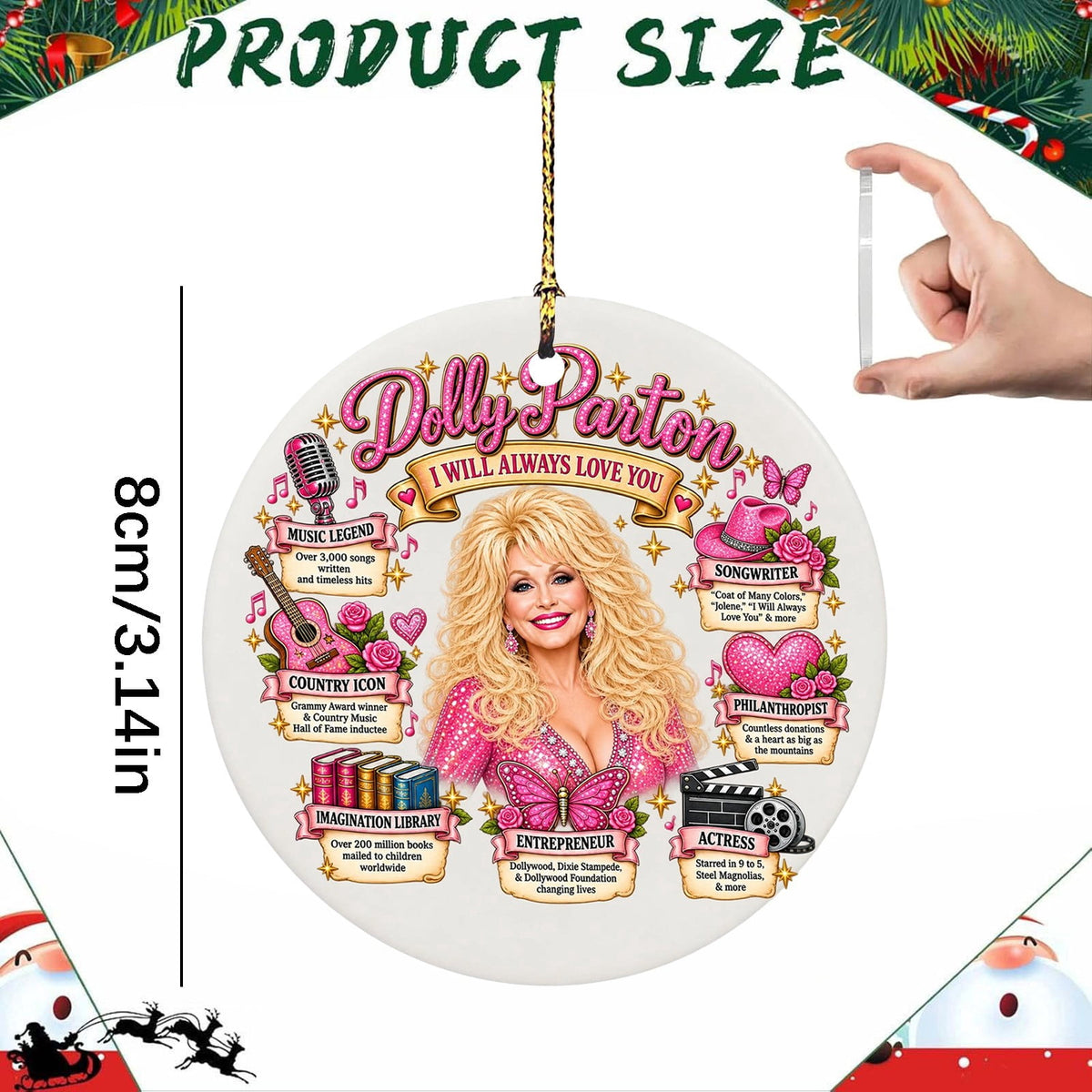 Dolly Memorial Acrylic Christmas Ornament Themed Christmas Ornament for Tree Car Office Home Dolly Themed Xmas Hanging Decor Country Music Holiday Decoration Gift