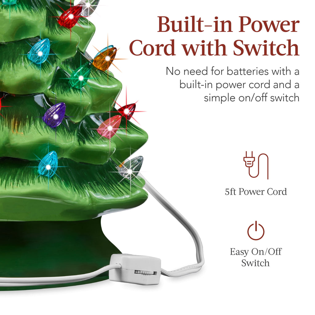 Best Choice Products Ceramic Christmas Tree, Pre-lit Hand-Painted Tabletop Holiday Tree - Green w/ Multicolored Lights