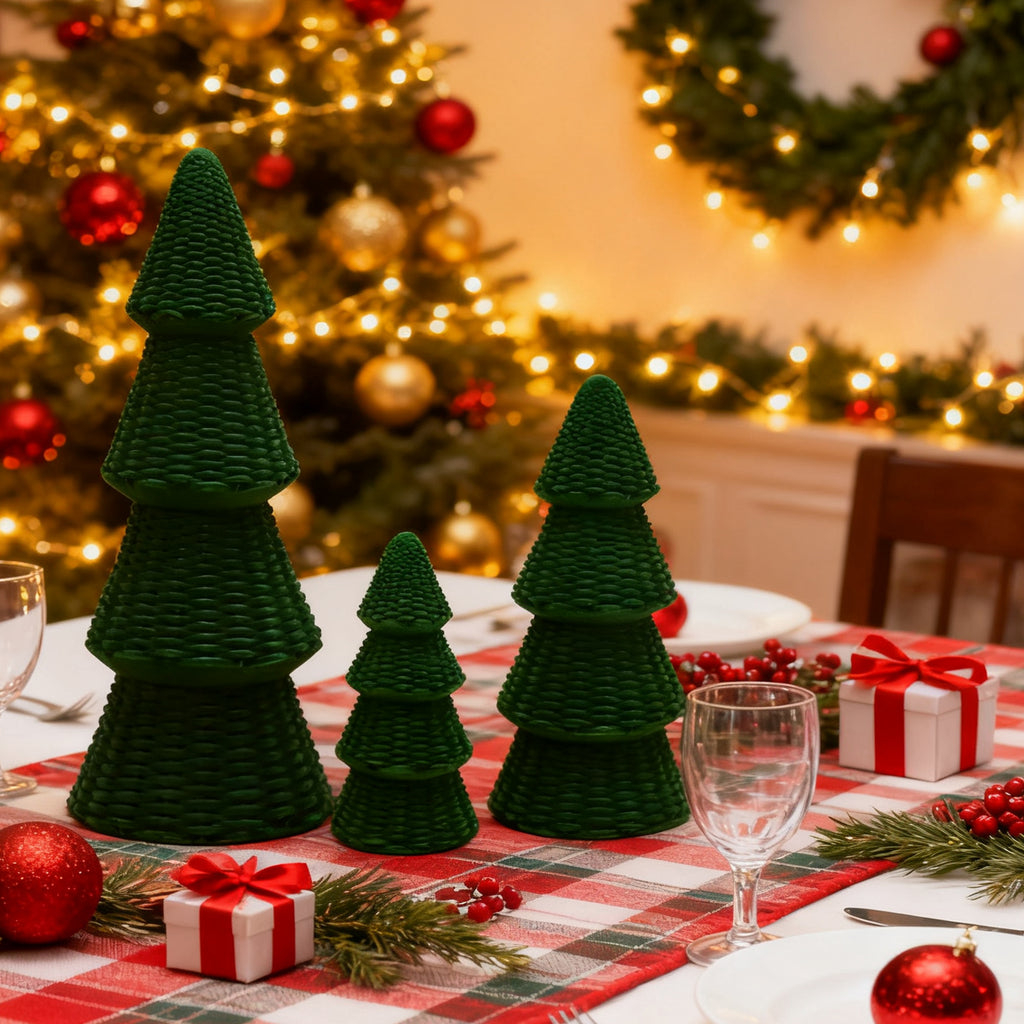 Ayieyill 3pcs Tabletop Christmas Tree Woven Resin Christmas Trees for Christmas Decor Indoor, Christmas Table Decor, Khaki