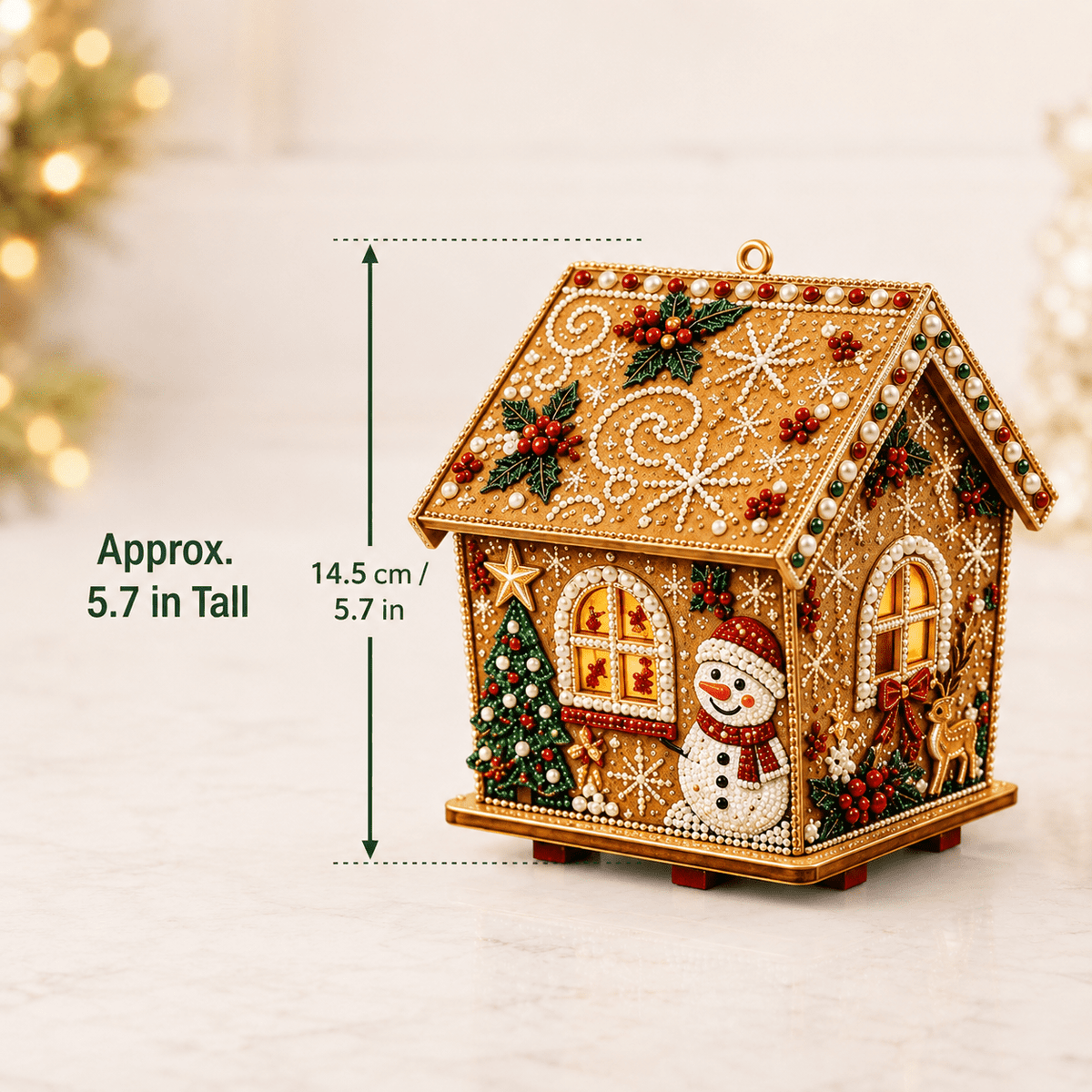 Christmas Pearl Bead Art Kit 3D House Ornament Craft Set For Christmas Tree Tabletop Mantel Shelf And Indoor Winter Holiday Decoration White