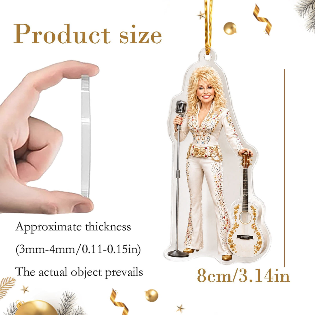 Dolly Memorial Acrylic Christmas Ornament Themed Christmas Ornament for Tree Car Office Home Dolly Themed Xmas Hanging Decor Country Music Holiday Decoration Gift