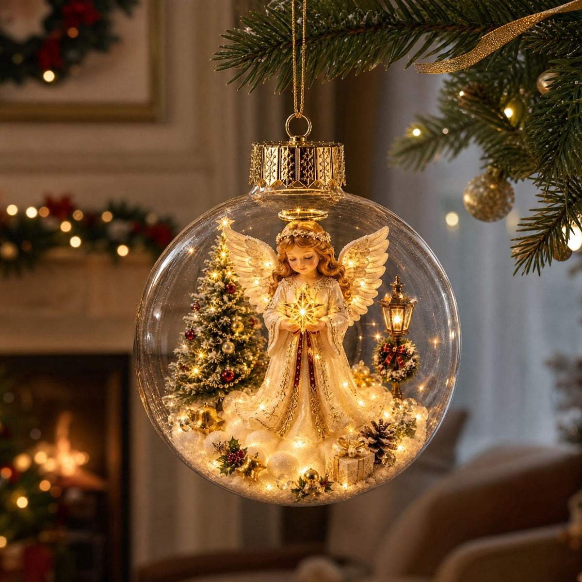 Mivyn Glowing Christmas Story Ornament, 4"Light-Up Mini Holiday Scene with Warm LED Light, Festive Keepsake Gift for Home Christmas Party Decoration,1PCS,